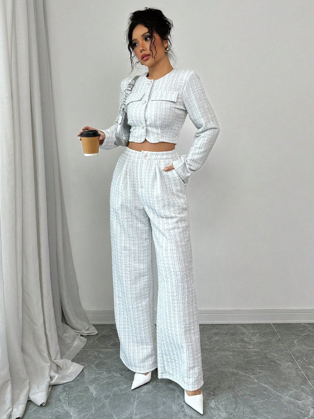 Spring And Autumn Long-sleeve Short-pants Suit, Tweed Short Jacket