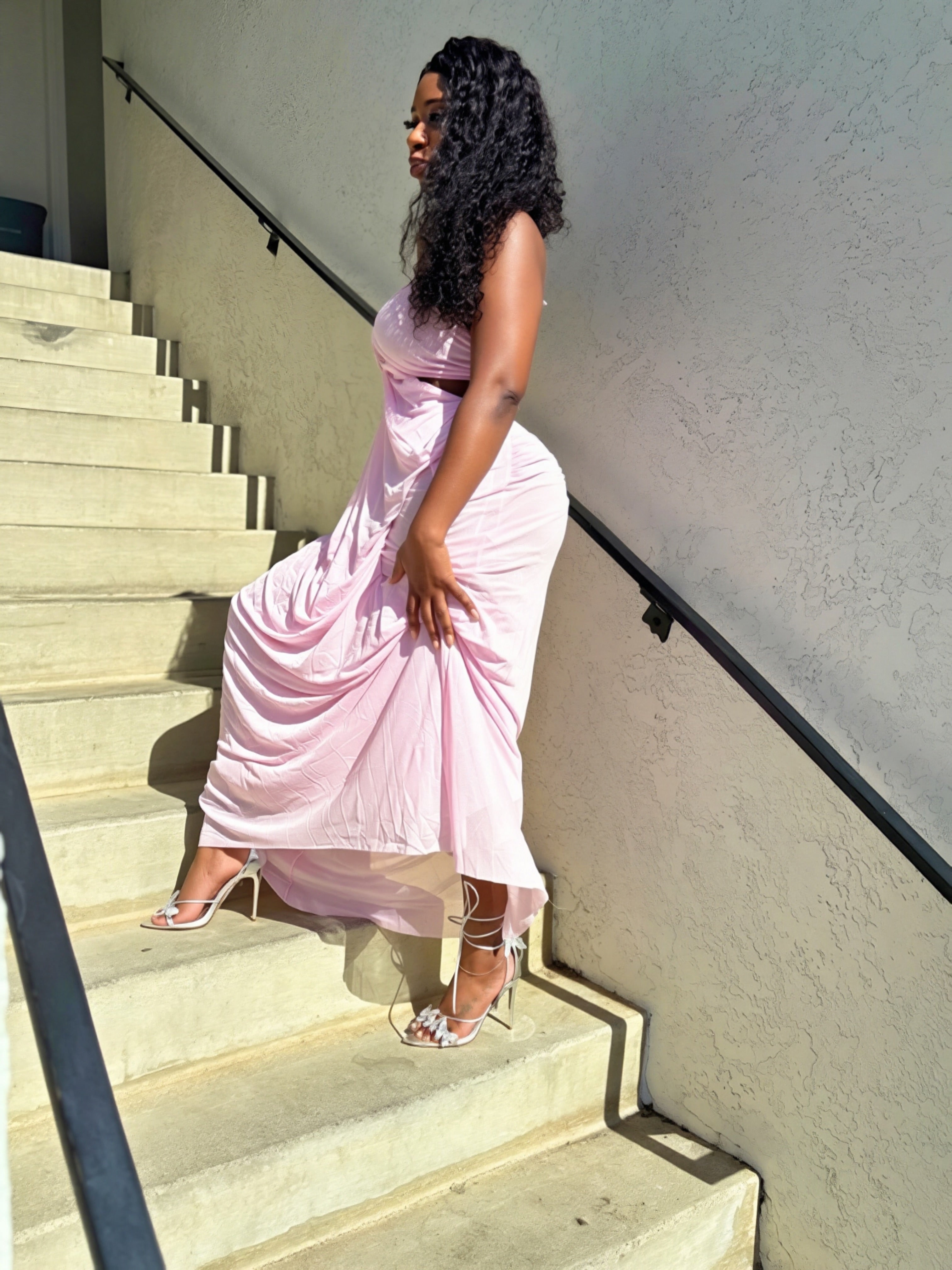 Sweetheart Tiered Ruffle Maxi Dress in Light Pink