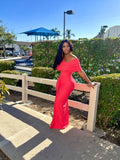 Crimson Horizon Off-The-Shoulder Maxi Dress