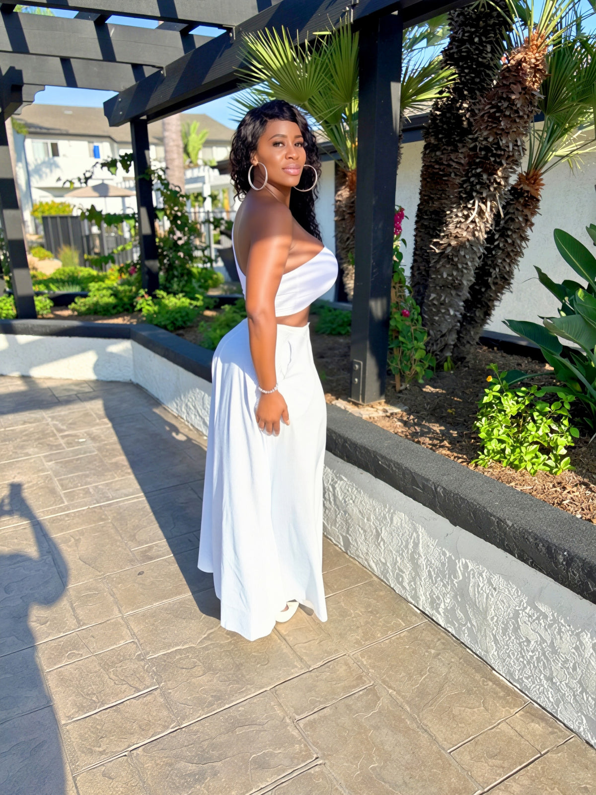 Skyline Blue & White High-Waist Maxi Skirt Set