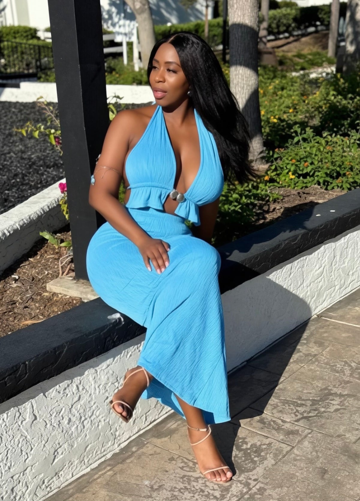 Ocean Breeze Halter Cutout Maxi Two Piece Set