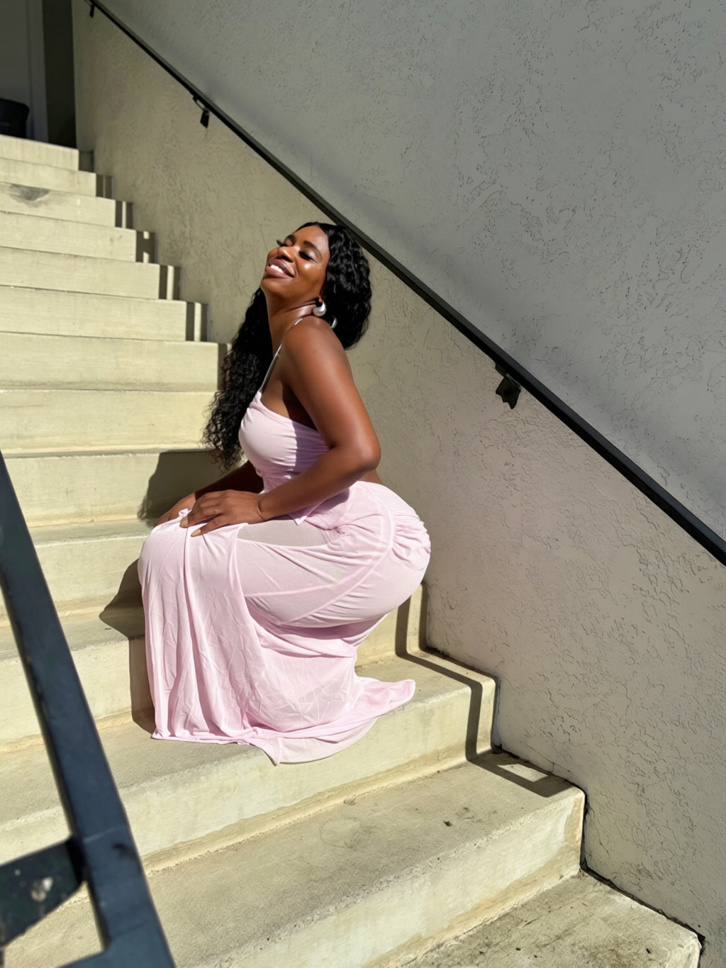 Sweetheart Tiered Ruffle Maxi Dress in Light Pink