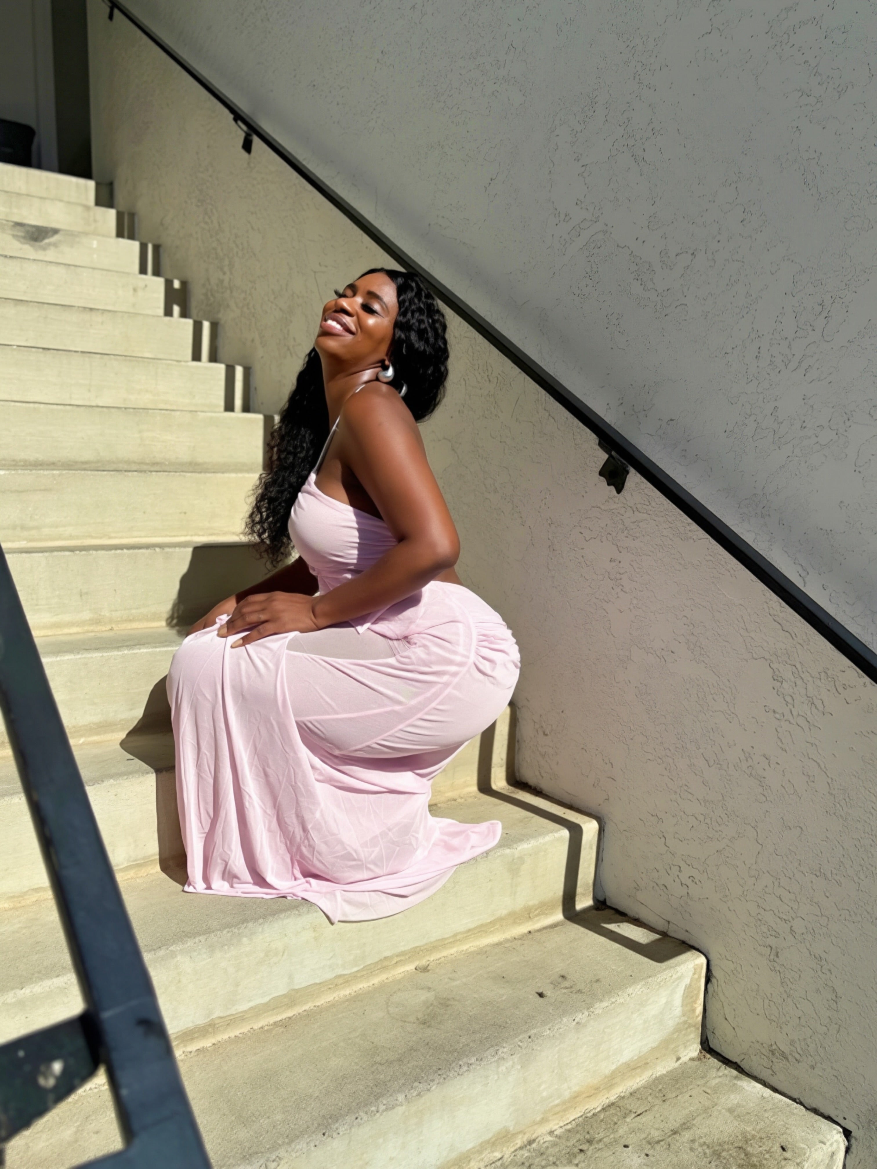 Sweetheart Tiered Ruffle Maxi Dress in Light Pink