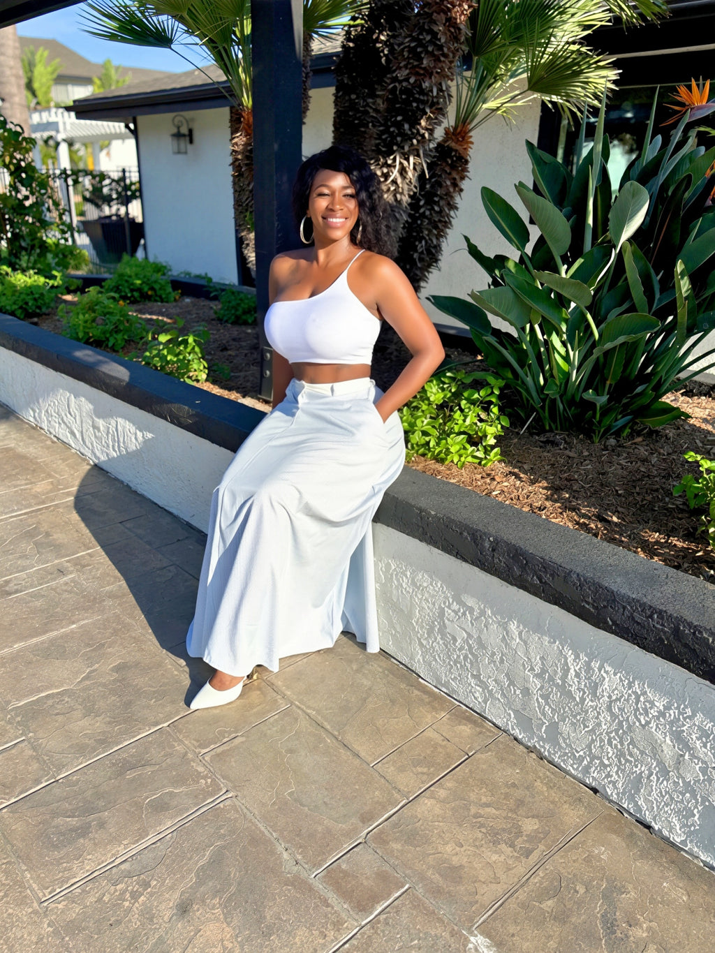 Skyline Blue & White High-Waist Maxi Skirt Set