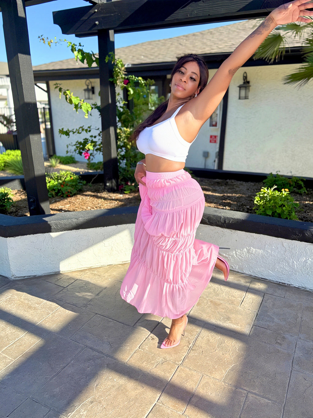 Sheer Tiered Maxi Skirt Set