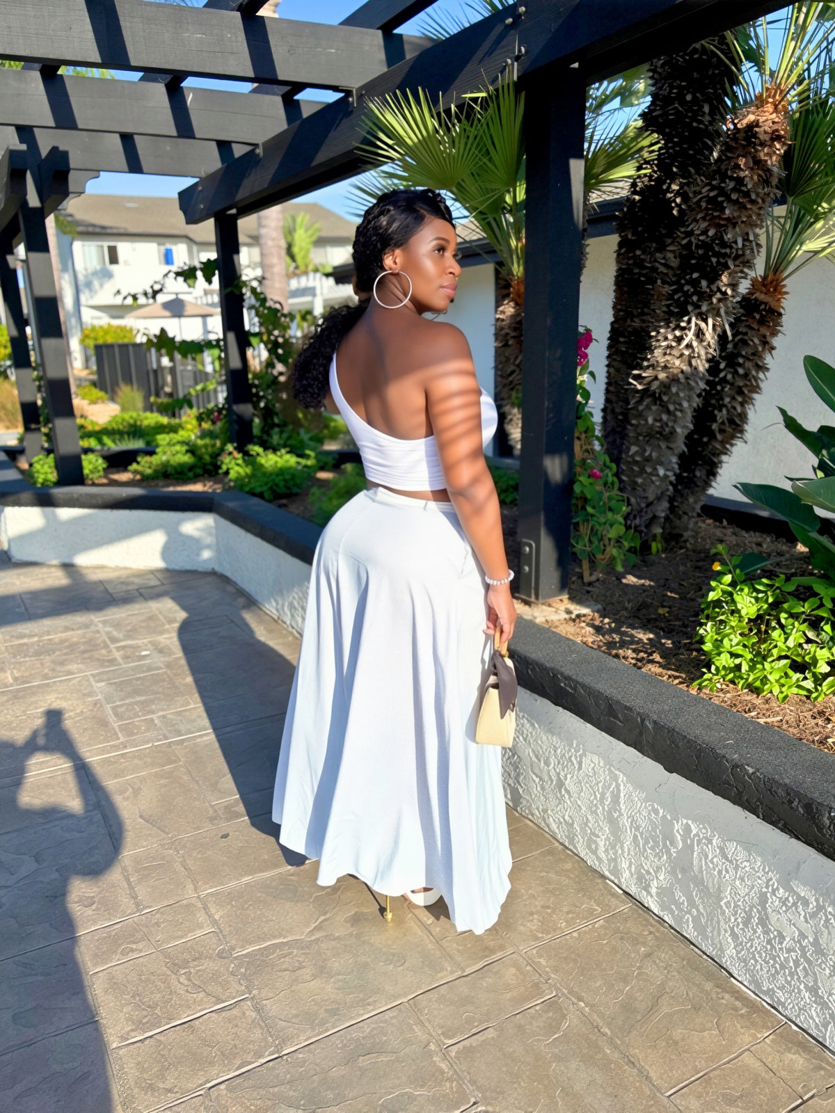 Skyline Blue & White High-Waist Maxi Skirt Set