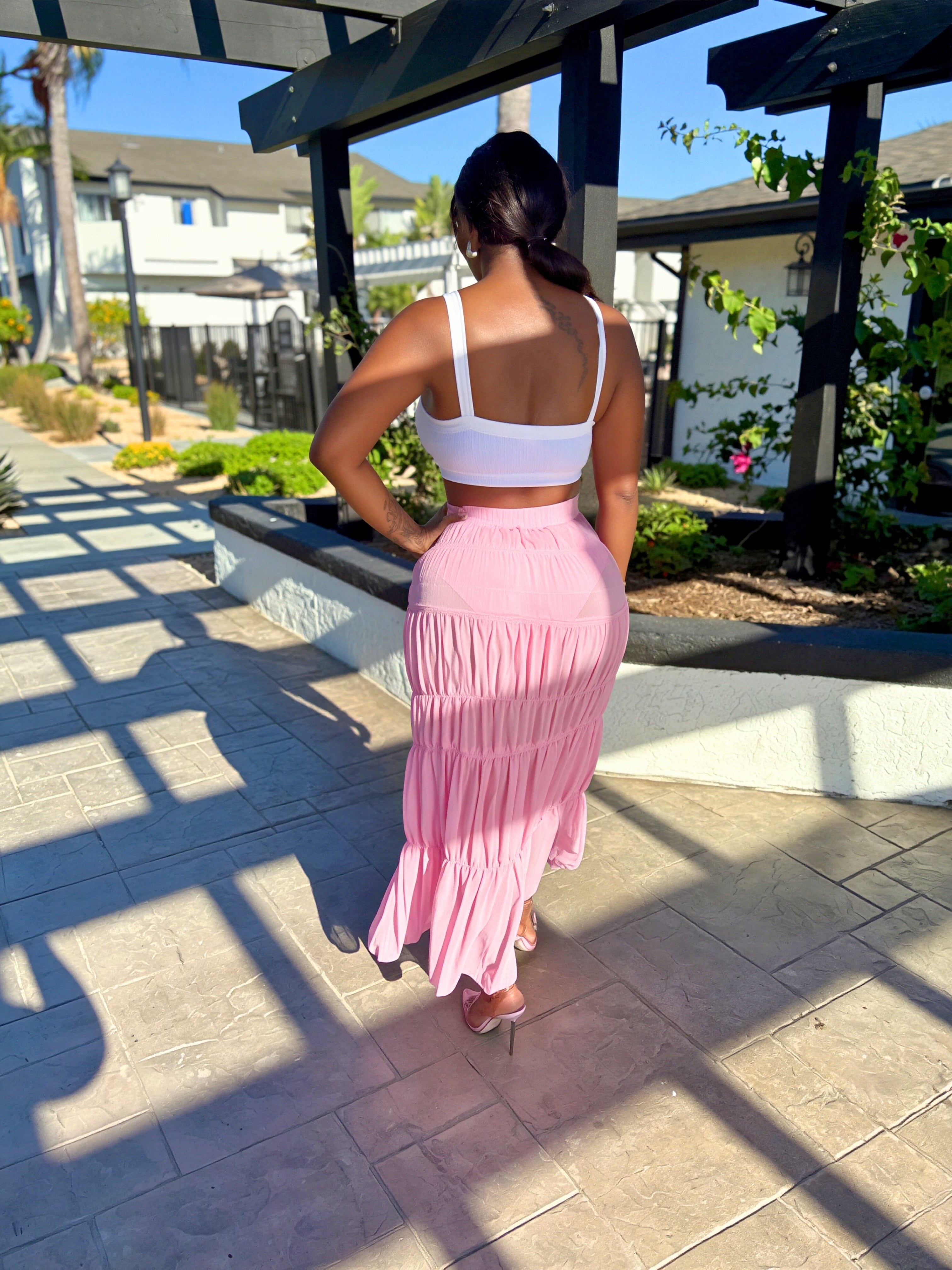 Sheer Tiered Maxi Skirt Set
