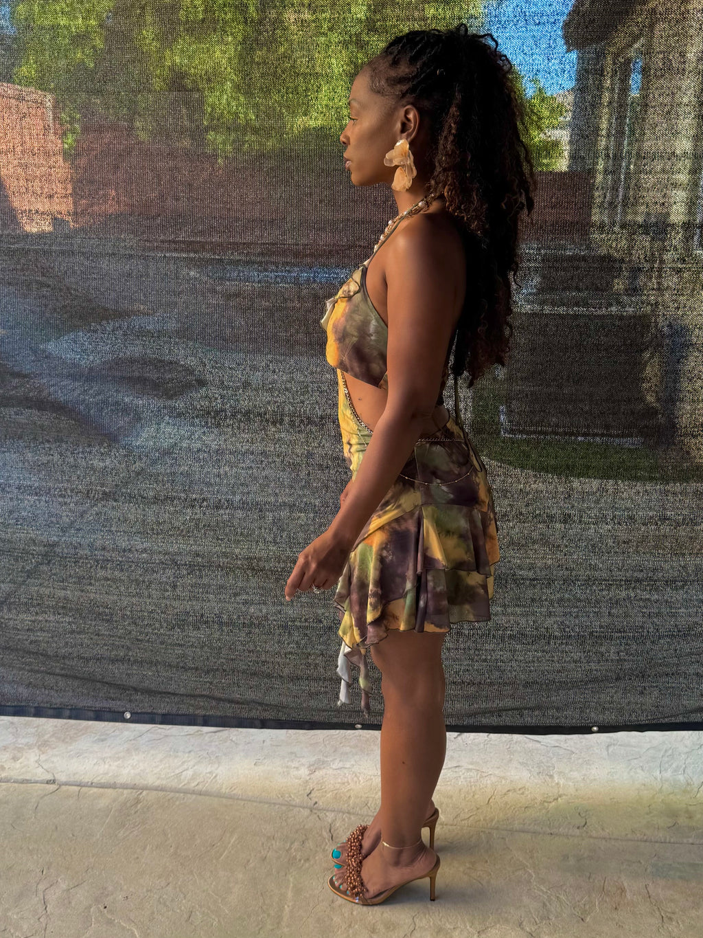 Vibrant Abstract Cut-Out Halter Mini Dress