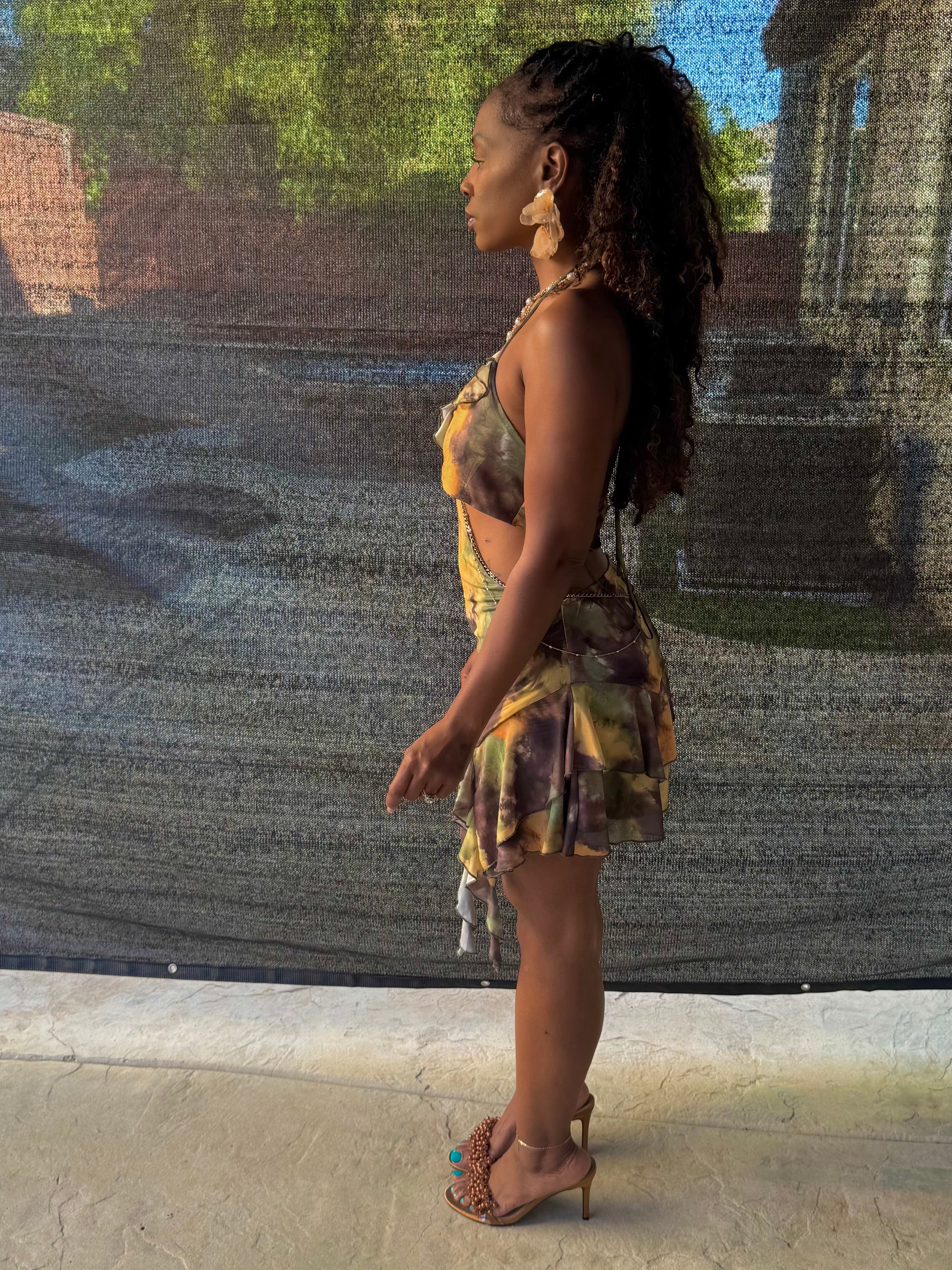 Vibrant Abstract Cut-Out Halter Mini Dress