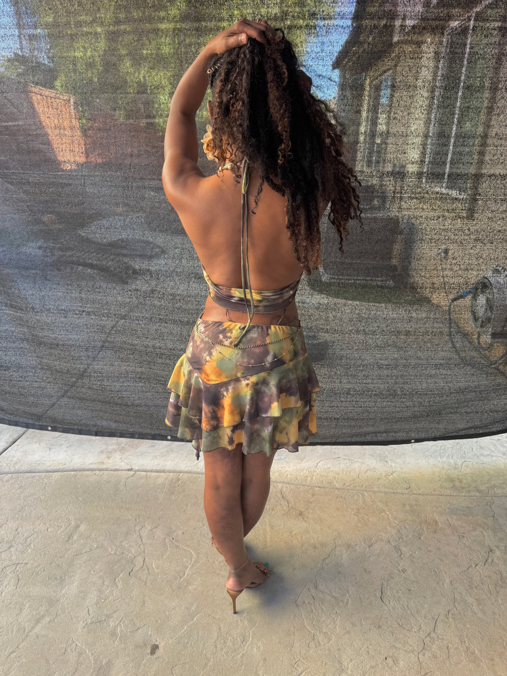 Vibrant Abstract Cut-Out Halter Mini Dress