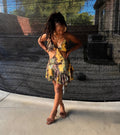 Vibrant Abstract Cut-Out Halter Mini Dress