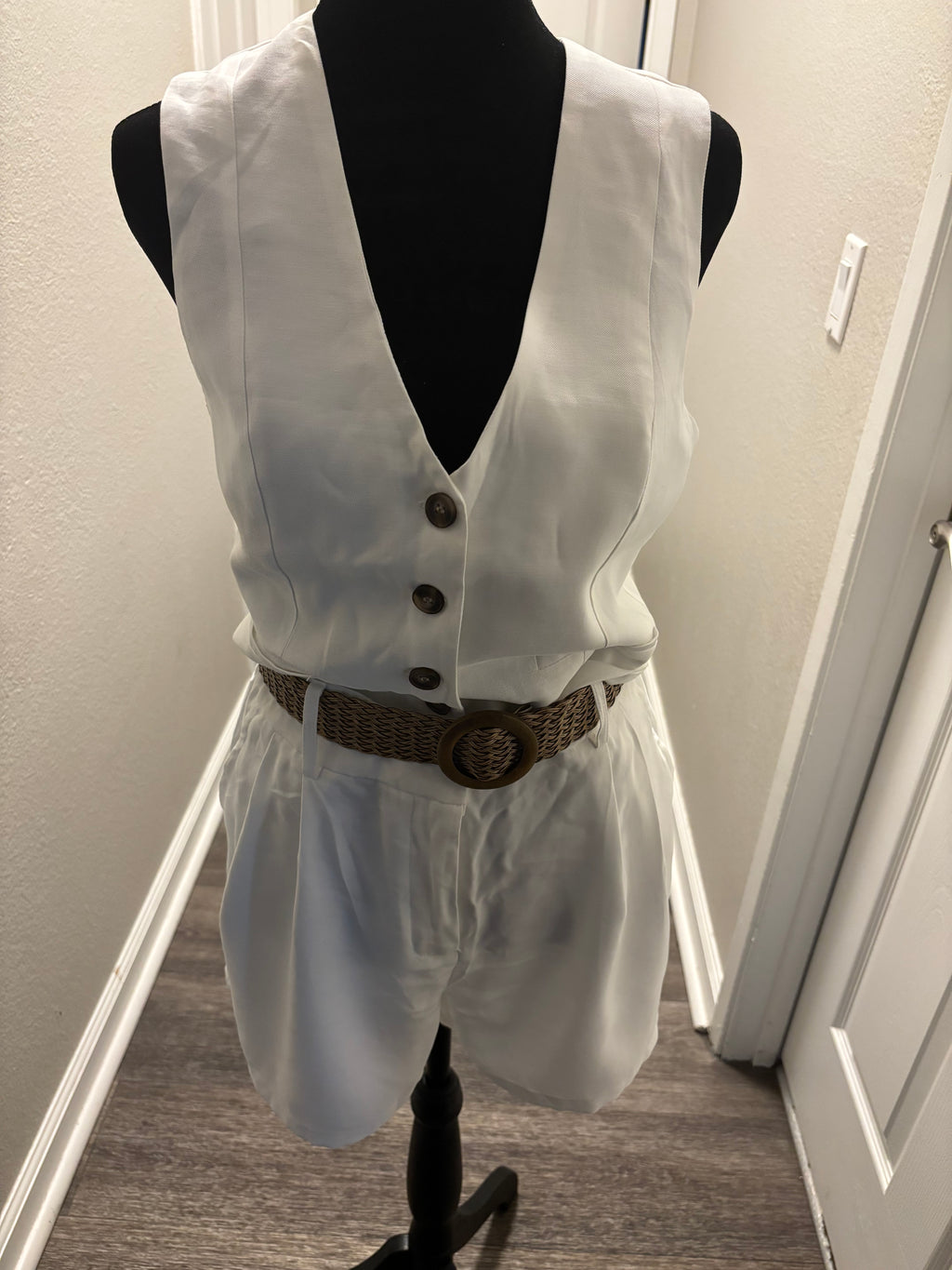 Metropolitan Belted Vest & Shorts Set in Crisp White