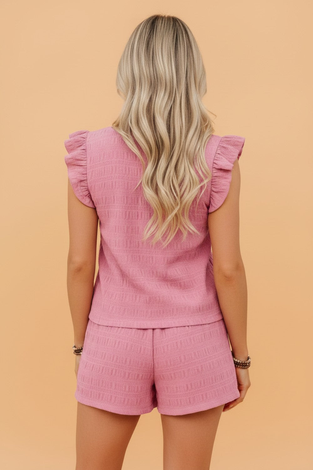 Solid Textured Square Neck Top & Shorts Set