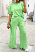 Solid Color Oversize Tee & Wide Leg Pants Set